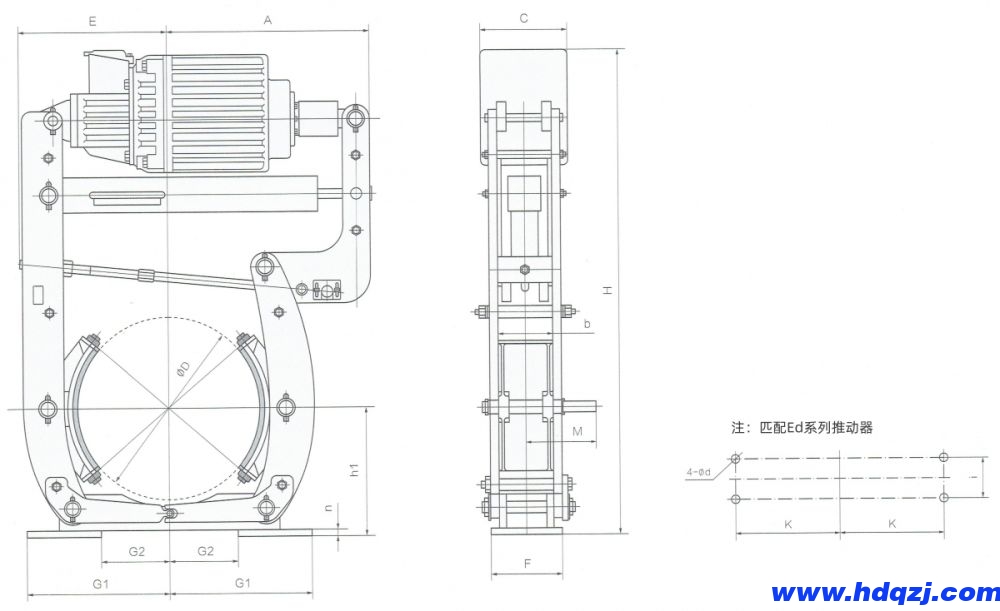 YW-L電力液壓鼓式制動器外形尺寸圖.jpg YW-L電力液壓鼓式制動器外形尺寸圖.jpg