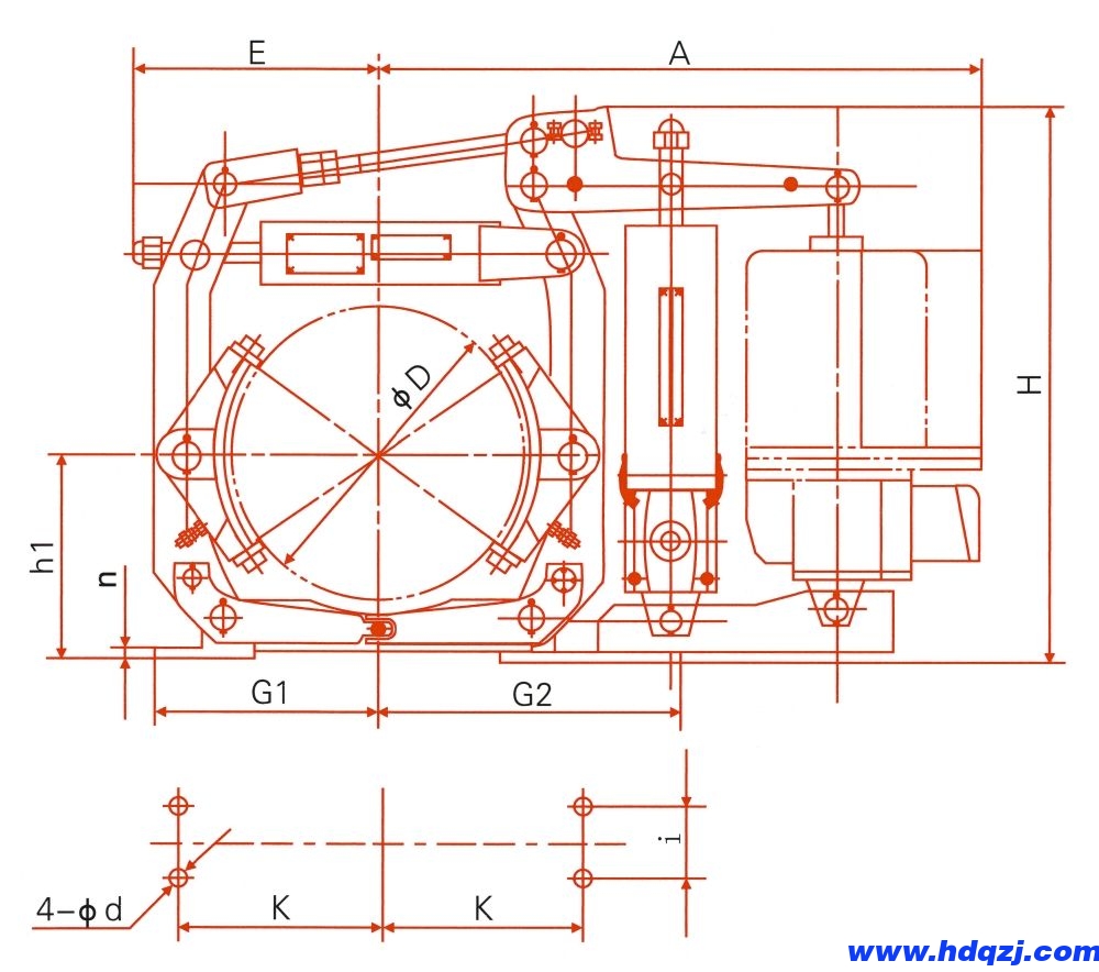 EYWZ系列電力液壓鼓式制動器外形尺寸圖 EYWZ系列電力液壓鼓式制動器外形尺寸圖