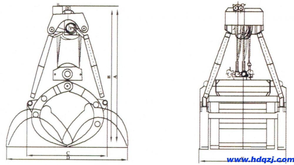 M系列木材抓斗外形尺寸圖 M系列木材抓斗外形尺寸圖