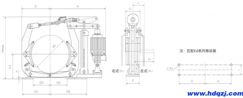 YWZ13電力液壓鼓式制動(dòng)器外形尺寸圖 YWZ13電力液壓鼓式制動(dòng)器外形尺寸圖