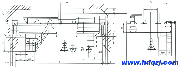 32/5噸電磁橋式起重機(jī)結(jié)構(gòu)圖 32/5噸電磁橋式起重機(jī)結(jié)構(gòu)圖