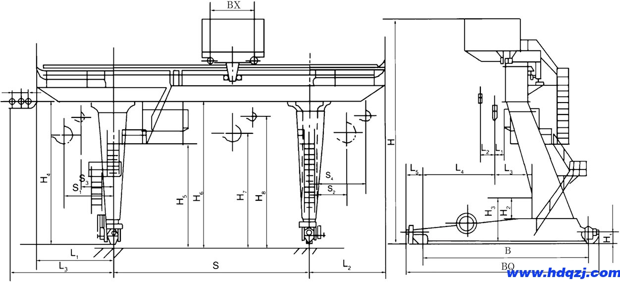 MDG型單梁門式起重機(jī)結(jié)構(gòu)圖 MDG型單梁門式起重機(jī)結(jié)構(gòu)圖
